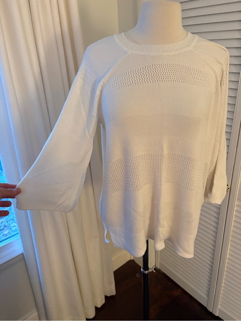 Liverpool White Open-Knit Crewneck Sweater